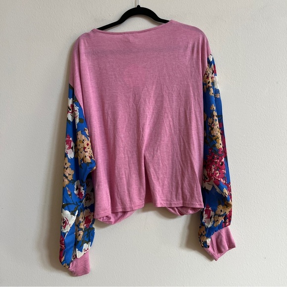 Umgee | Pink Floral Balloon Sleeve Top Large NWT - Picture 3 of 3